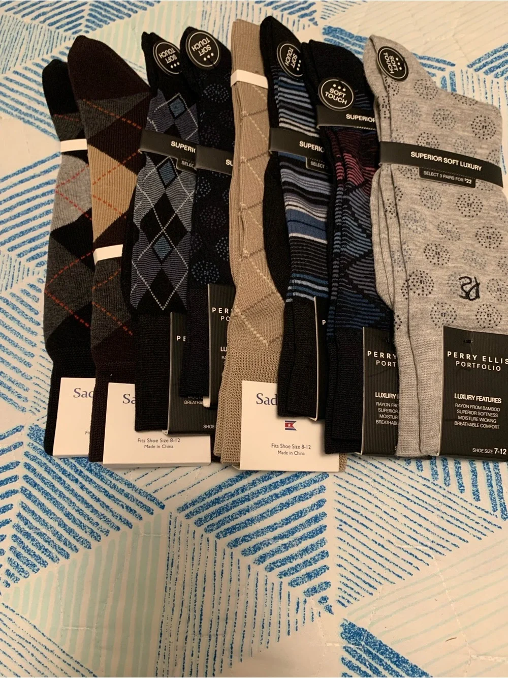 Perry Ellis Men's Dress Socks - Black, Gray, Blue, Brown & Tan Mix